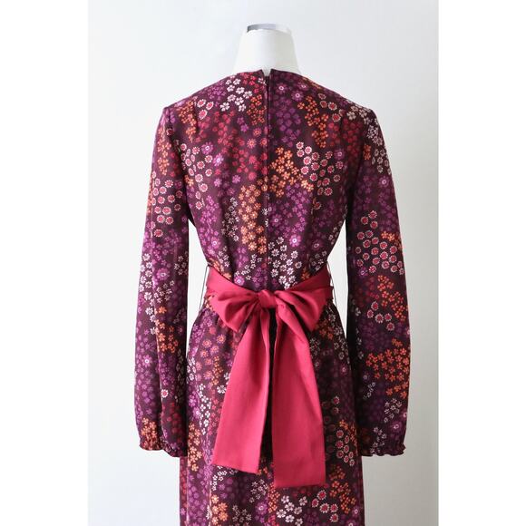 Vintage 1970s Size S Flower Power Print Maxi Dress Mod Hippie Hostess - Picture 7 of 10